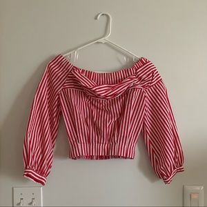 Zara Red Striped Off the Shoulder Crop Top